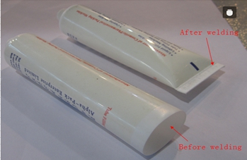 welding samples from ultrasonic tubes sealer સેમ્પલ્સ.જેપીજી સાથે વેલ્ડીંગ